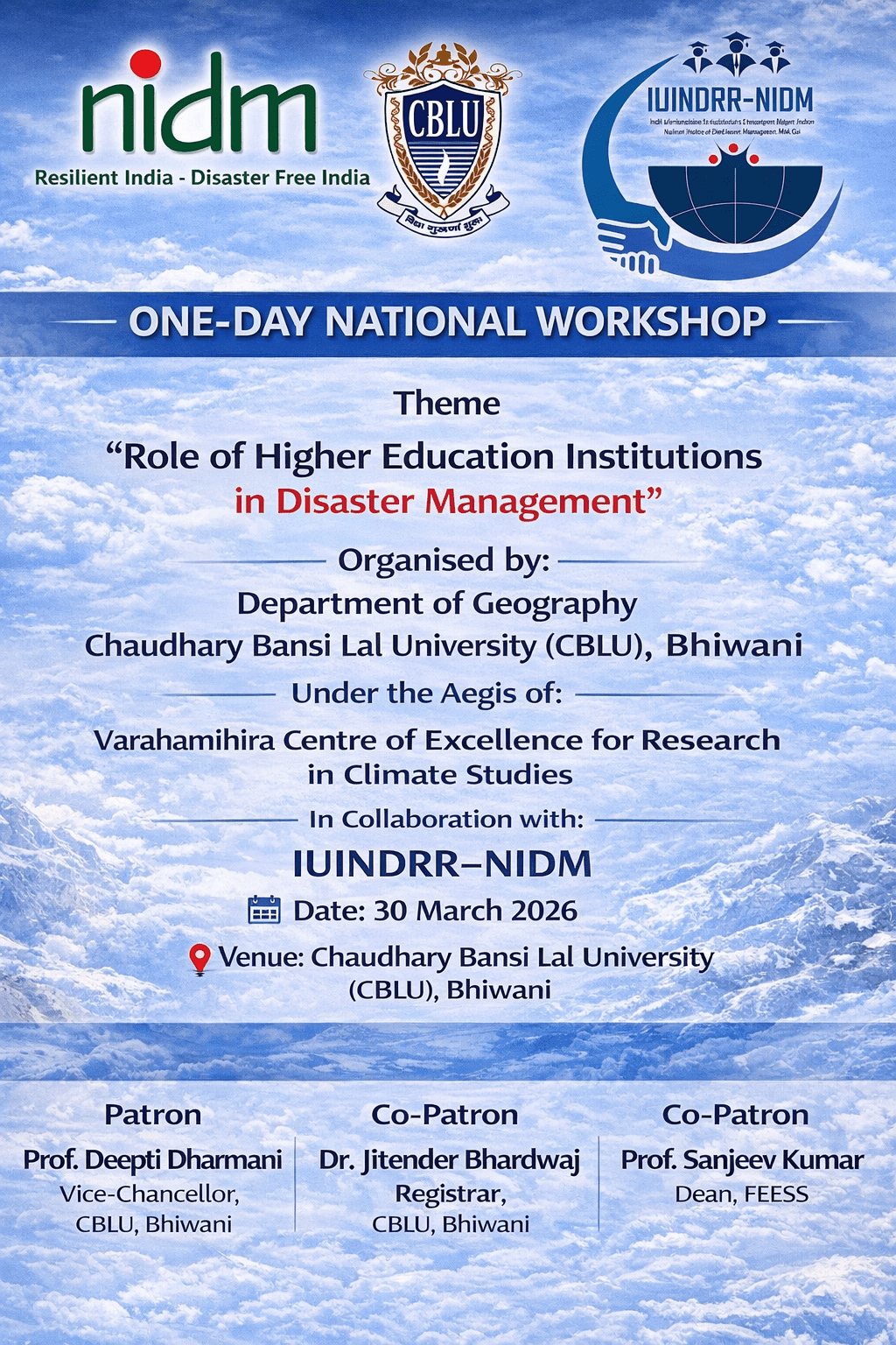 One-Day National Workshop on Disaster Management on 30 March 2026